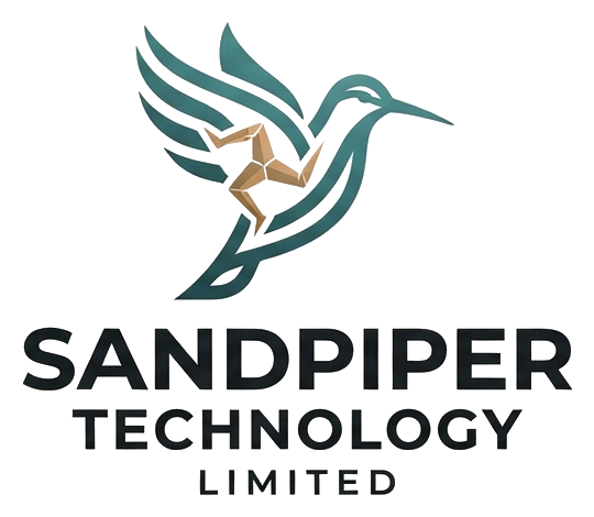 Sandpiper Technology Limited — teal sandpiper in flight with copper origami motif